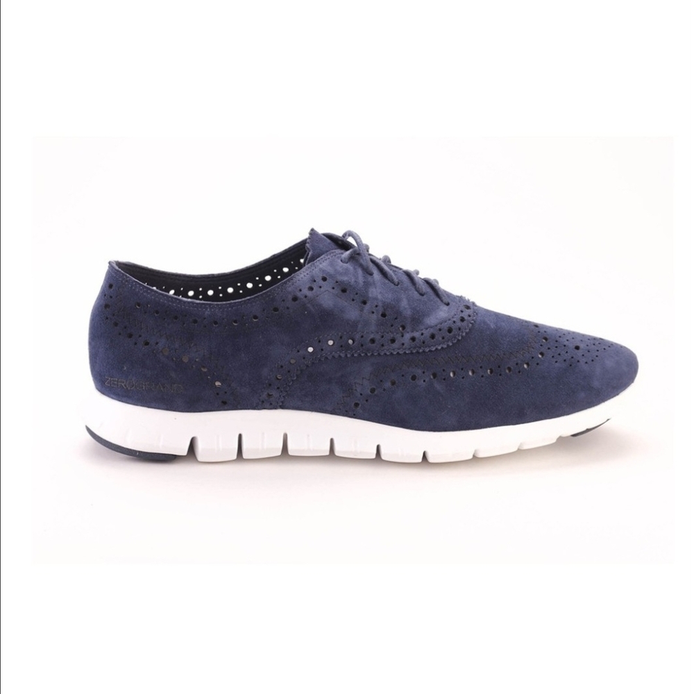 Cole Haan ZeroGrand Navy Suede Oxford with White Sole